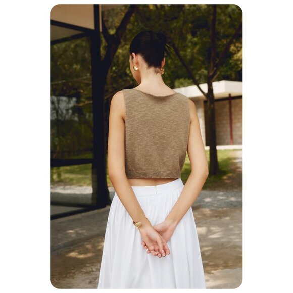 NWT Commense Cotton Blends Brown Knit Crop Top sz M - Picture 2 of 8